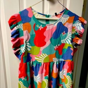Red and Blue Tiered Sundress with Flutter Cap Sleeves